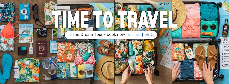 Ultimate Packing List for Jamaica 2025: A collection of essential vacation items including swimwear, sunhats, lightweight clothing, sunscreen, and travel accessories.