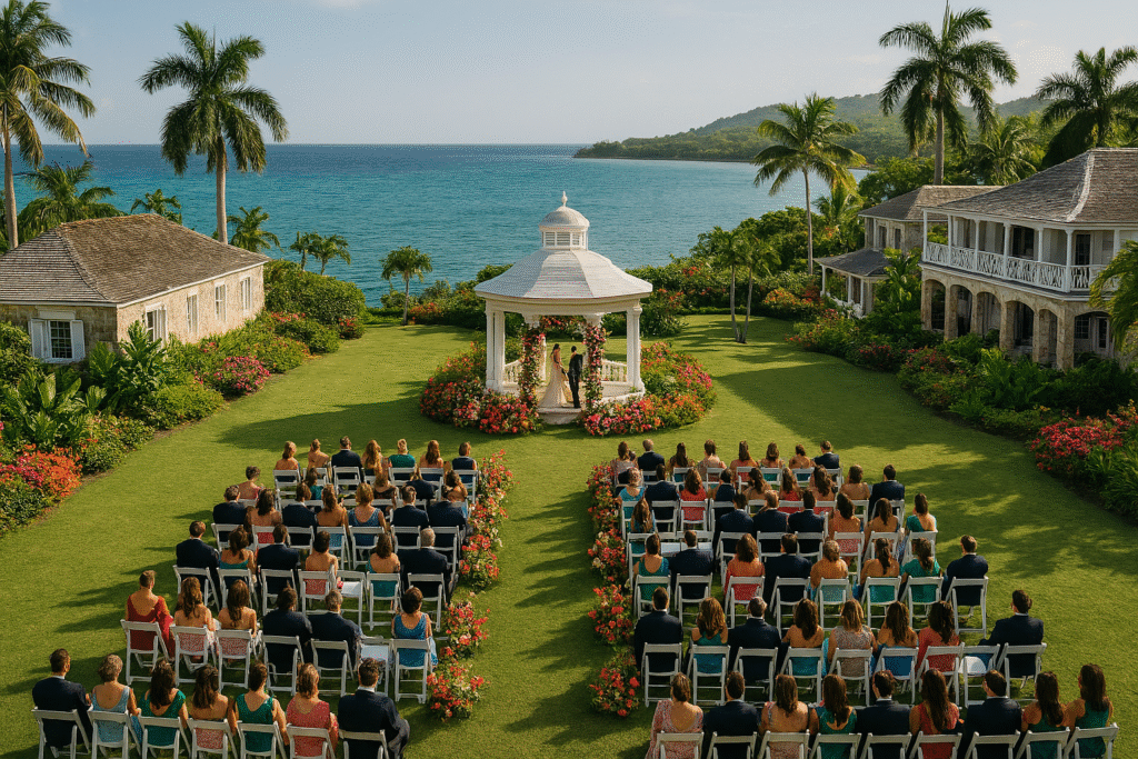 Elegant Jamaica destination wedding at Round Hill Hotel oceanfront terrace