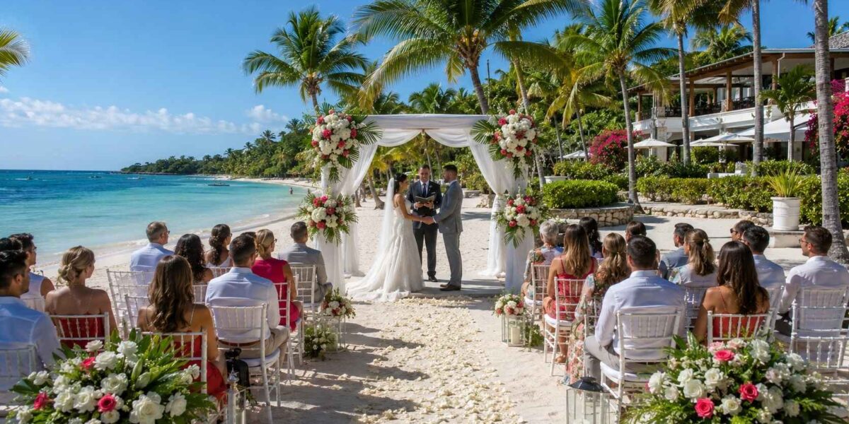 Romantic beachfront wedding at Couples Swept Away in Negril, one of the best Jamaica destination wedding venues.