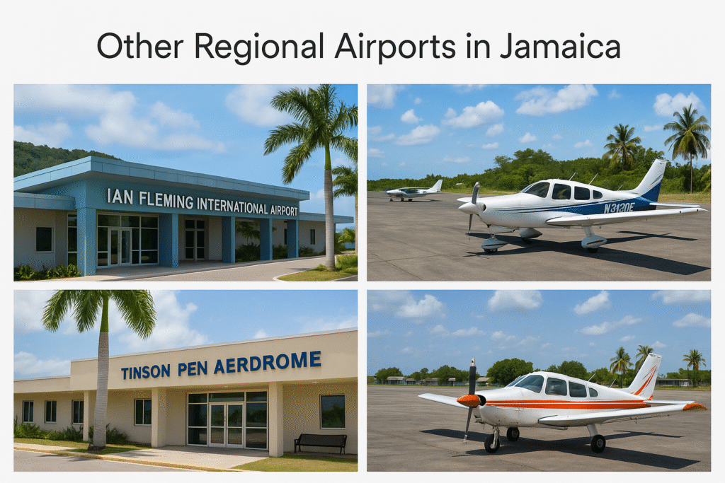 Collage of Ian Fleming International Airport and Tinson Pen Aerodrome representing other regional airports in Jamaica.