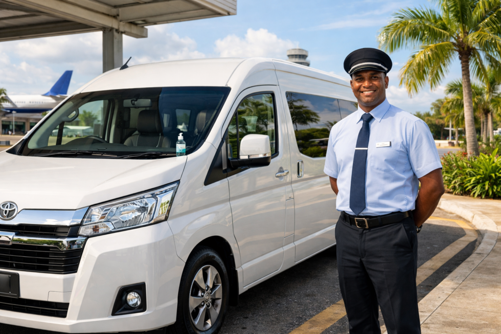Guests arriving at a private villa in Jamaica after an airport transfer