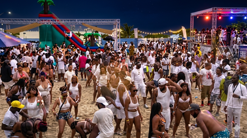 International crowd enjoying Mocha Fest Jamaica 2026 in Negril with beach party nightlife and hip hop soca music vibe