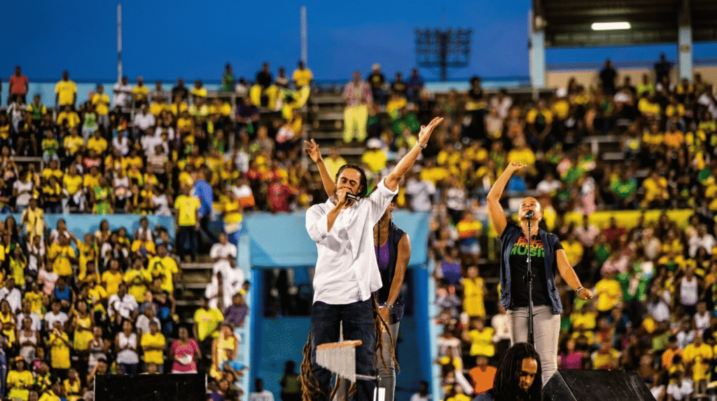 Reggae Month celebration in Kingston Jamaica featuring live music tribute events and cultural performances honoring Bob Marley