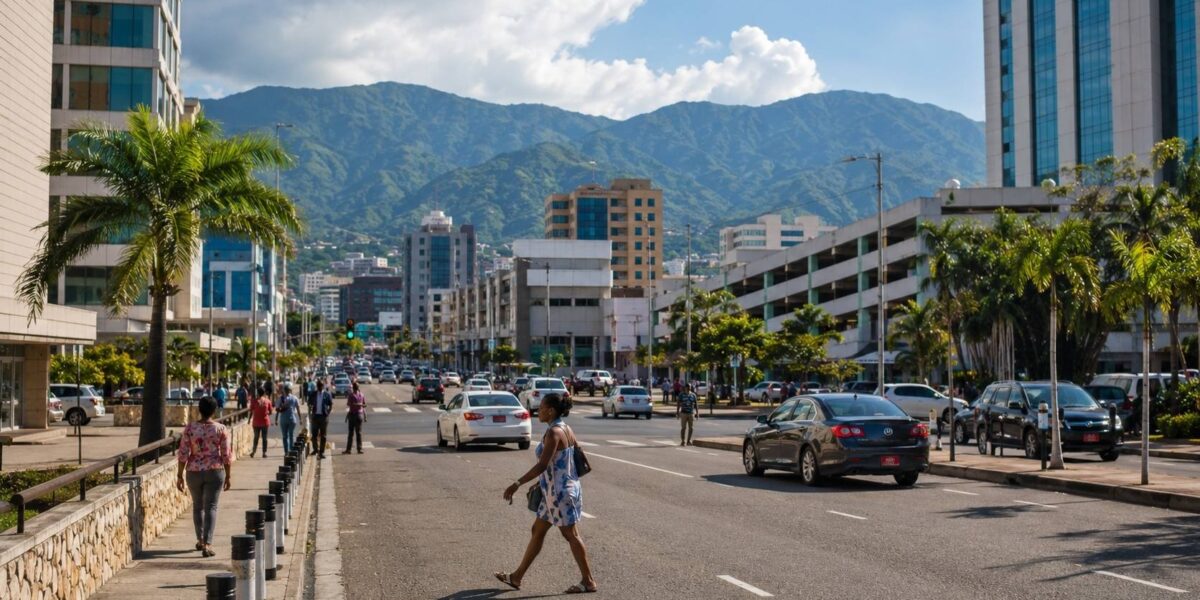 Is Kingston Jamaica Safe? A realistic daytime view of Kingston showing local streets, tourists, and the city landscape.